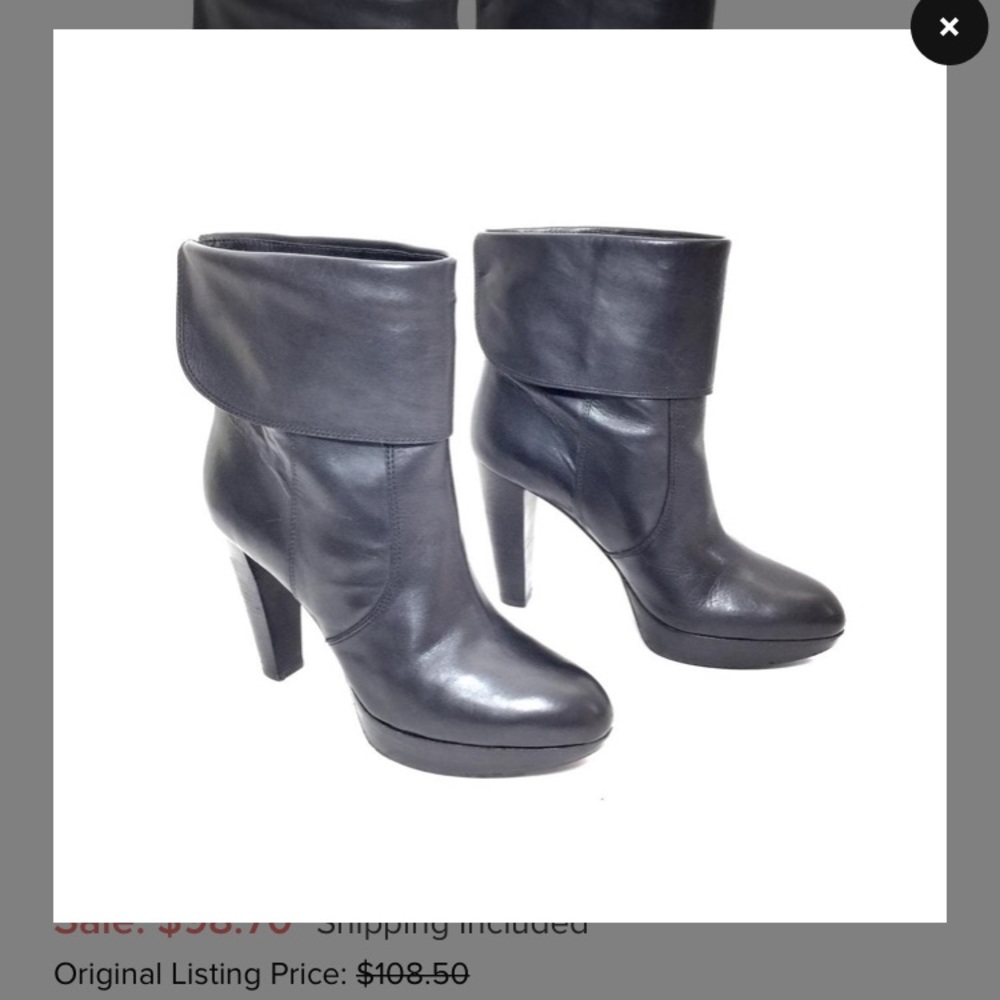 Via Spiga black leather mid calf fold over boots - Picture 3 of 8